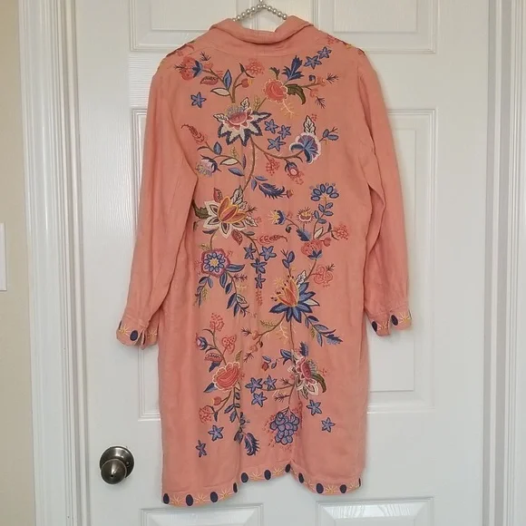 Johnny Was Tiwa Linen Embroidered Open Front Jacket Coat Small Medium - Picture 4 of 8